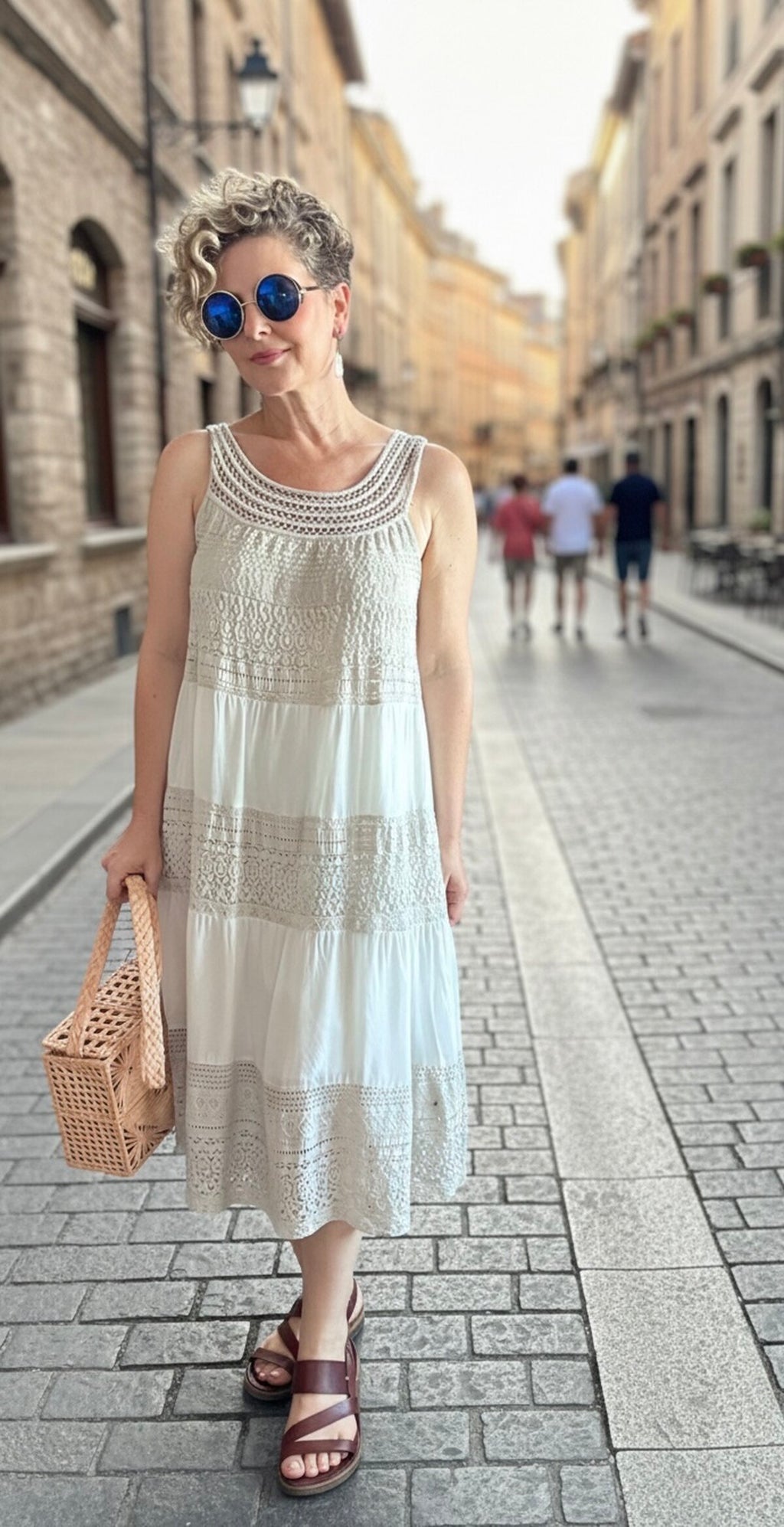Azur İtalyan Dantel Detay Elbise Beige