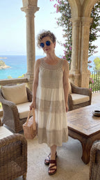 Azur İtalyan Dantel Detay Elbise Beige