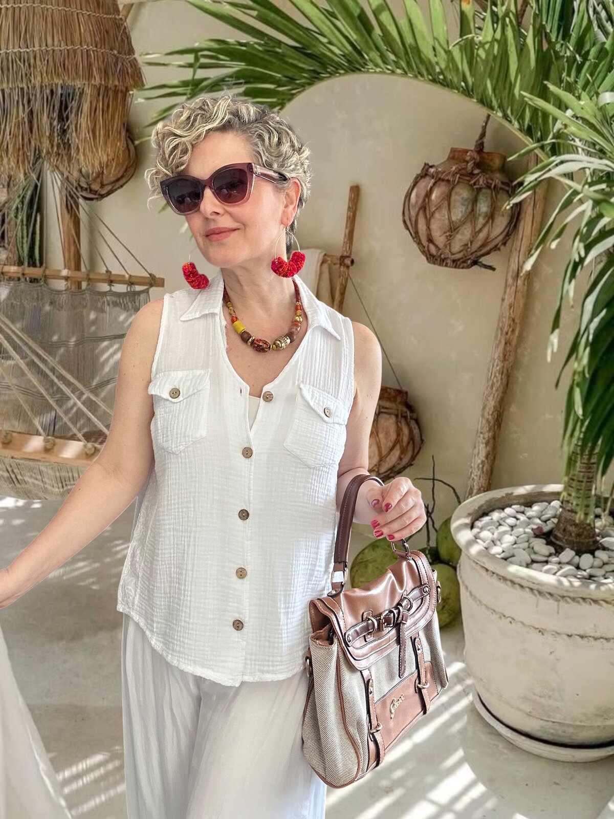 Bellas Artizan Tasarım V Yaka Düğmeli Yelek Beyaz