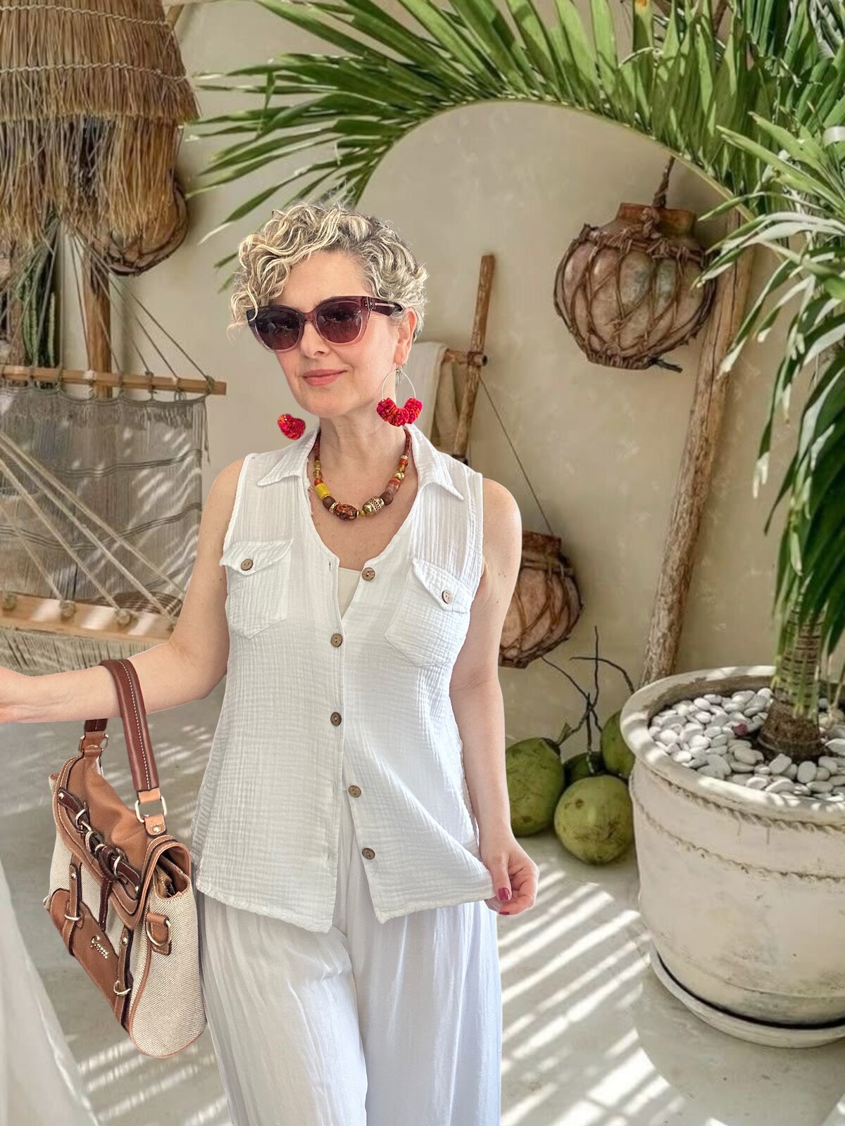 Bellas Artizan Tasarım V Yaka Düğmeli Yelek Beyaz