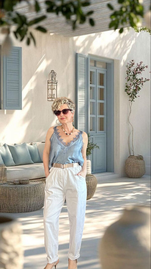 Betty İtalyan Balon Kemerli Pantolon Beyaz