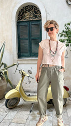 Betty İtalyan Balon Kemerli Pantolon Haki