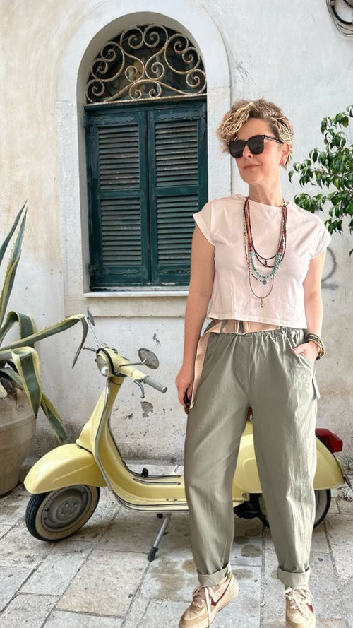 Betty İtalyan Balon Kemerli Pantolon Haki