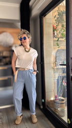 Betty İtalyan Balon Kemerli Pantolon İndigo