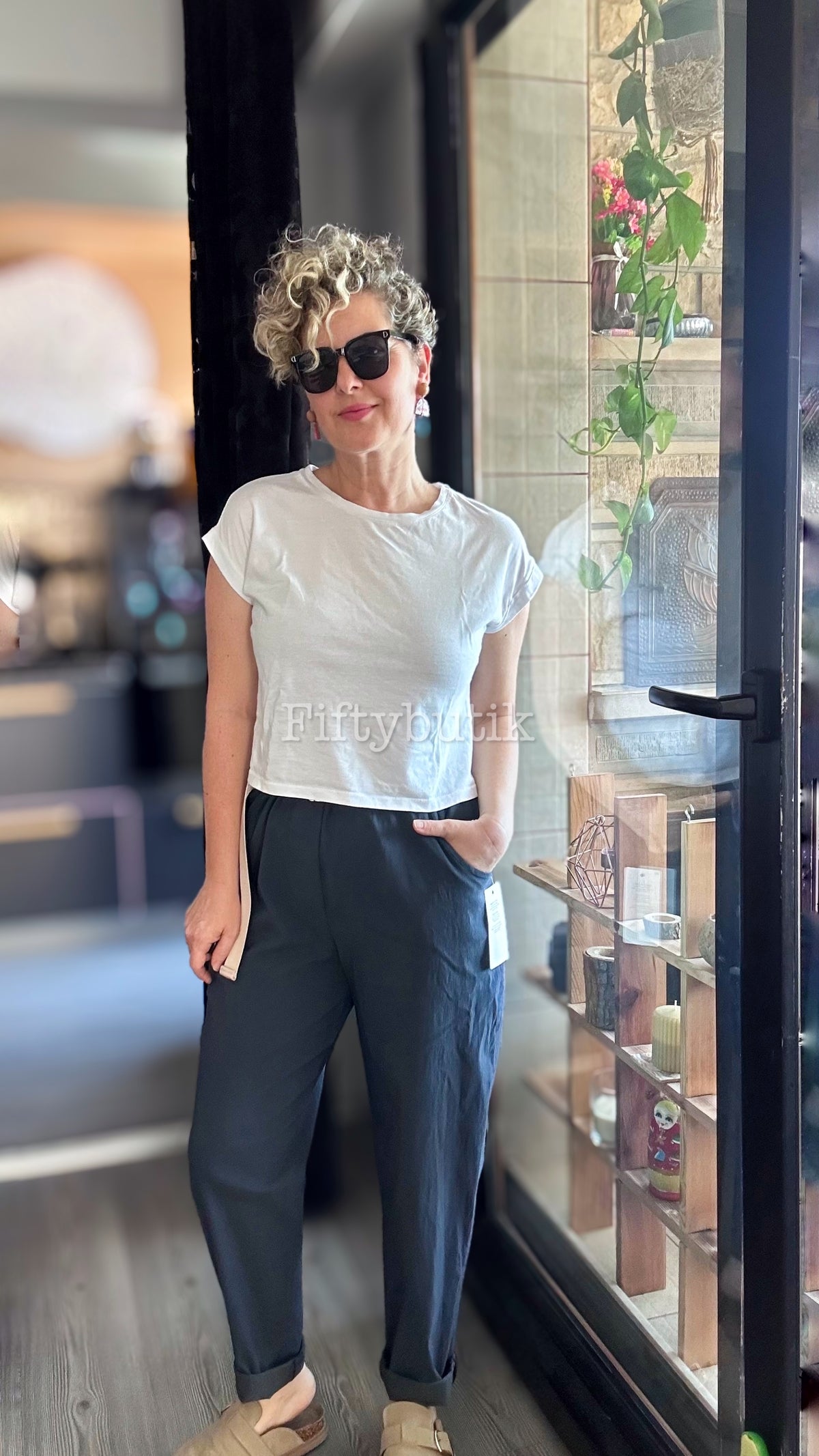 Betty İtalyan Balon Kemerli Pantolon Lacivert