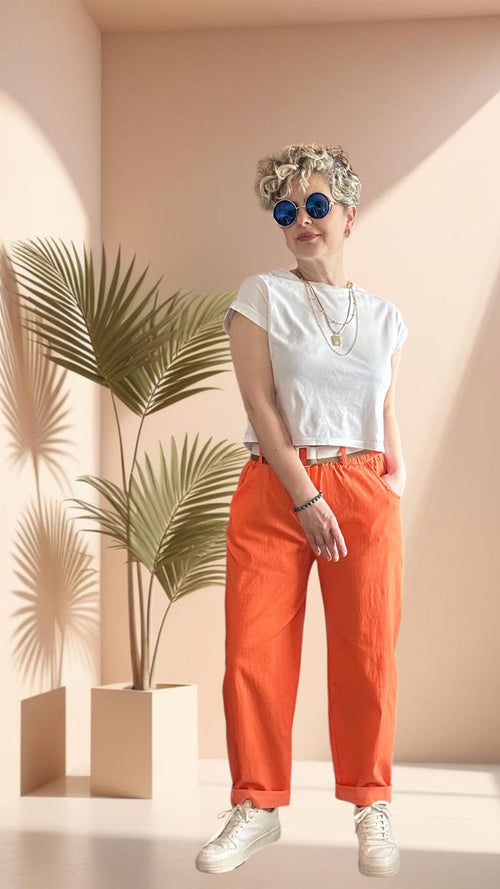 Betty İtalyan Balon Kemerli Pantolon Orange