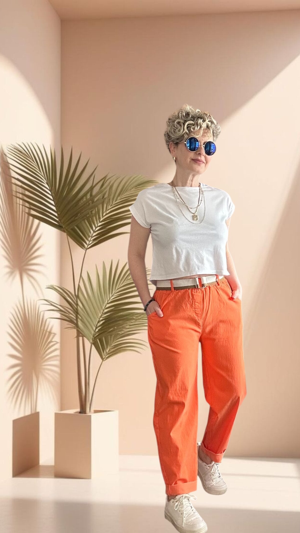 Betty İtalyan Balon Kemerli Pantolon Orange