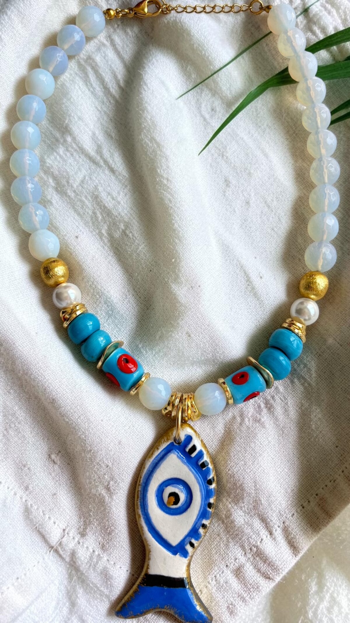 Bodrum Cam Opal  Etnik Kolye