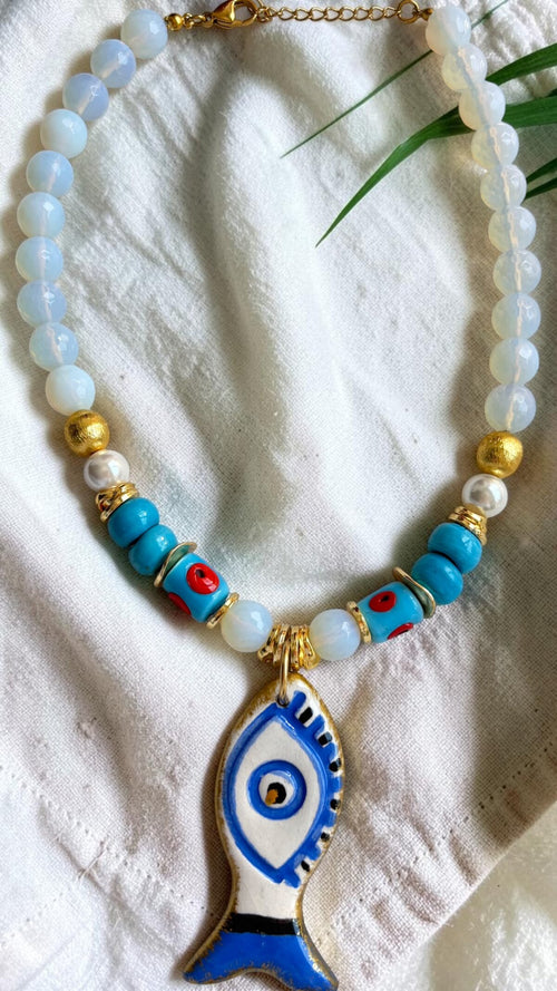 Bodrum Cam Opal  Etnik Kolye