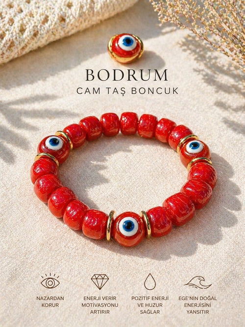 Bodrum Cam Taş Kırmızı Boncuk Bilezik