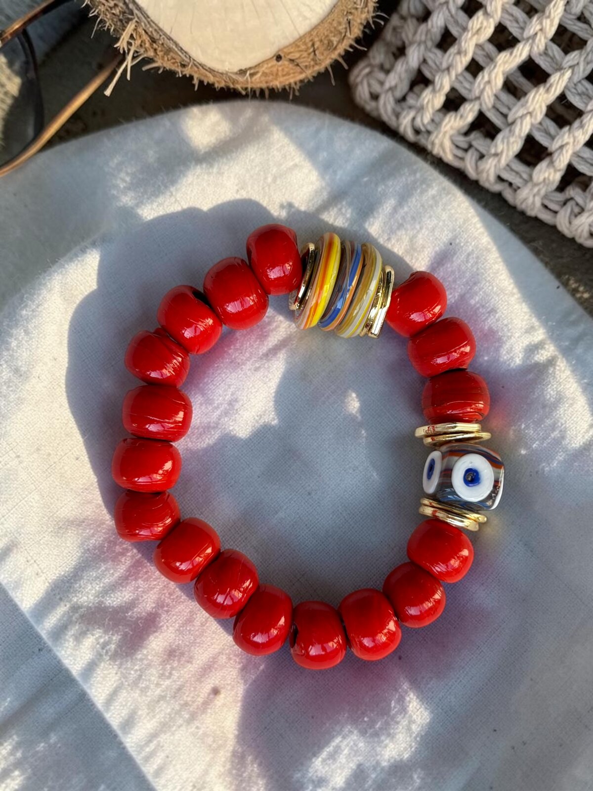 Bodrum Cam Taş Red Boncuk Bilezik
