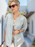 Brezza Payet İşlemeli & Sırtı Güpürlü Premium Linen Gömlek Bebe Mavi