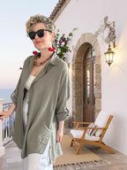 Clara Yan Düğme Detaylı Pamuklu Truvakar Tunik Gömlek Haki