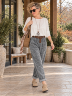 Pier | İthal Şönil Kemerli Havuç Kesim Pantolon Dark Grey Melanj görsel 3