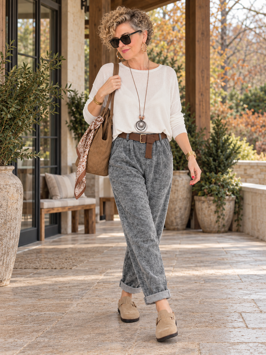 Pier | İthal Şönil Kemerli Havuç Kesim Pantolon Dark Grey Melanj görsel 3