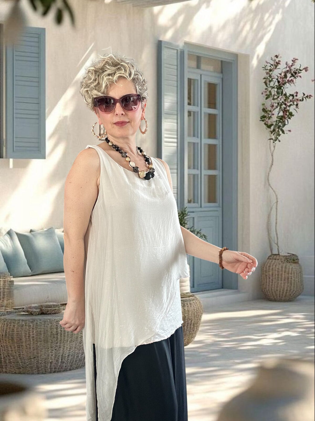 Eclissi İthal Asimetrik Kesim Pullu İpek Bluz Beige