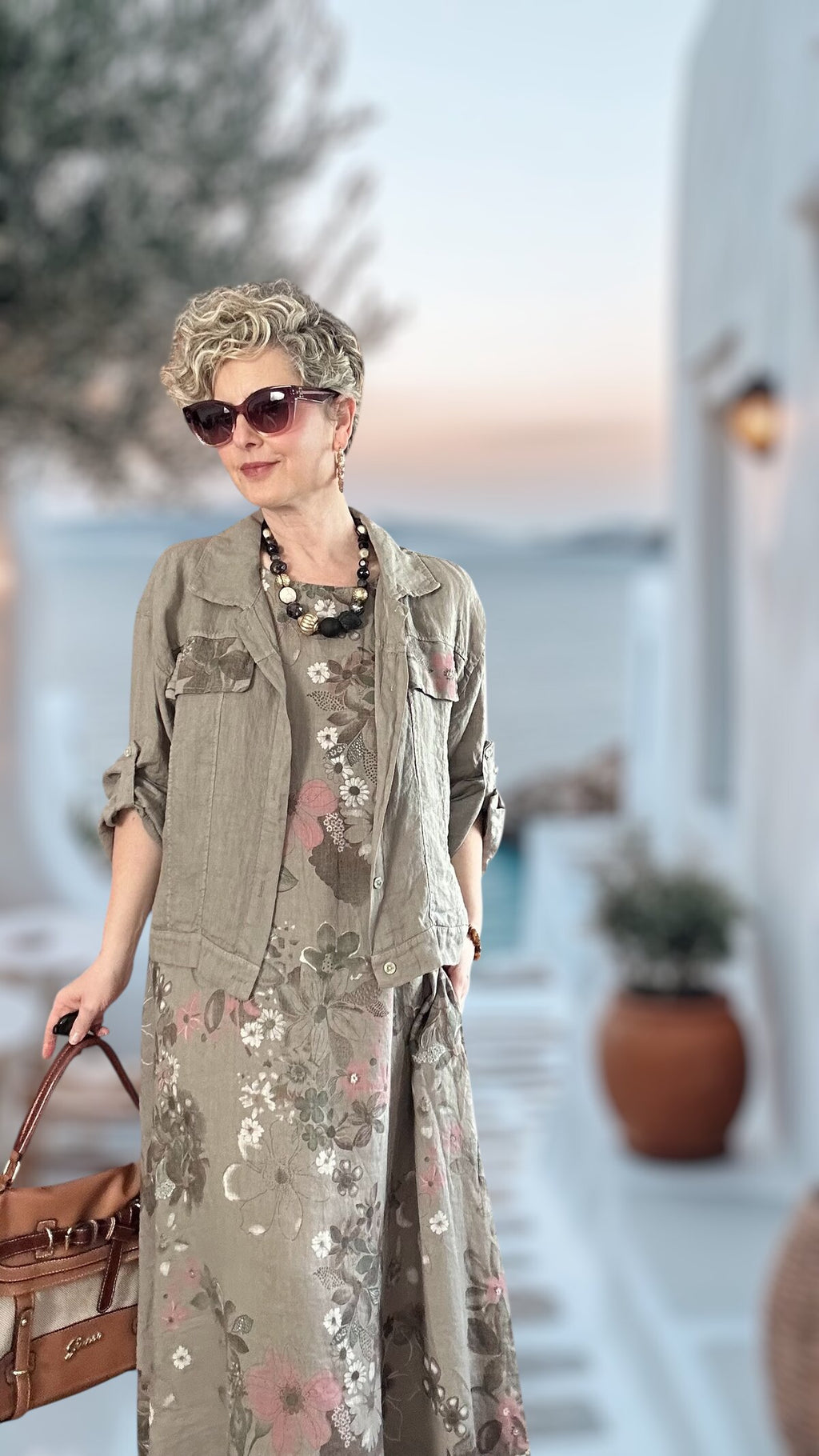 Esse İthal %100 Linen Ceket & Kolsuz Elbise Takımı Fango