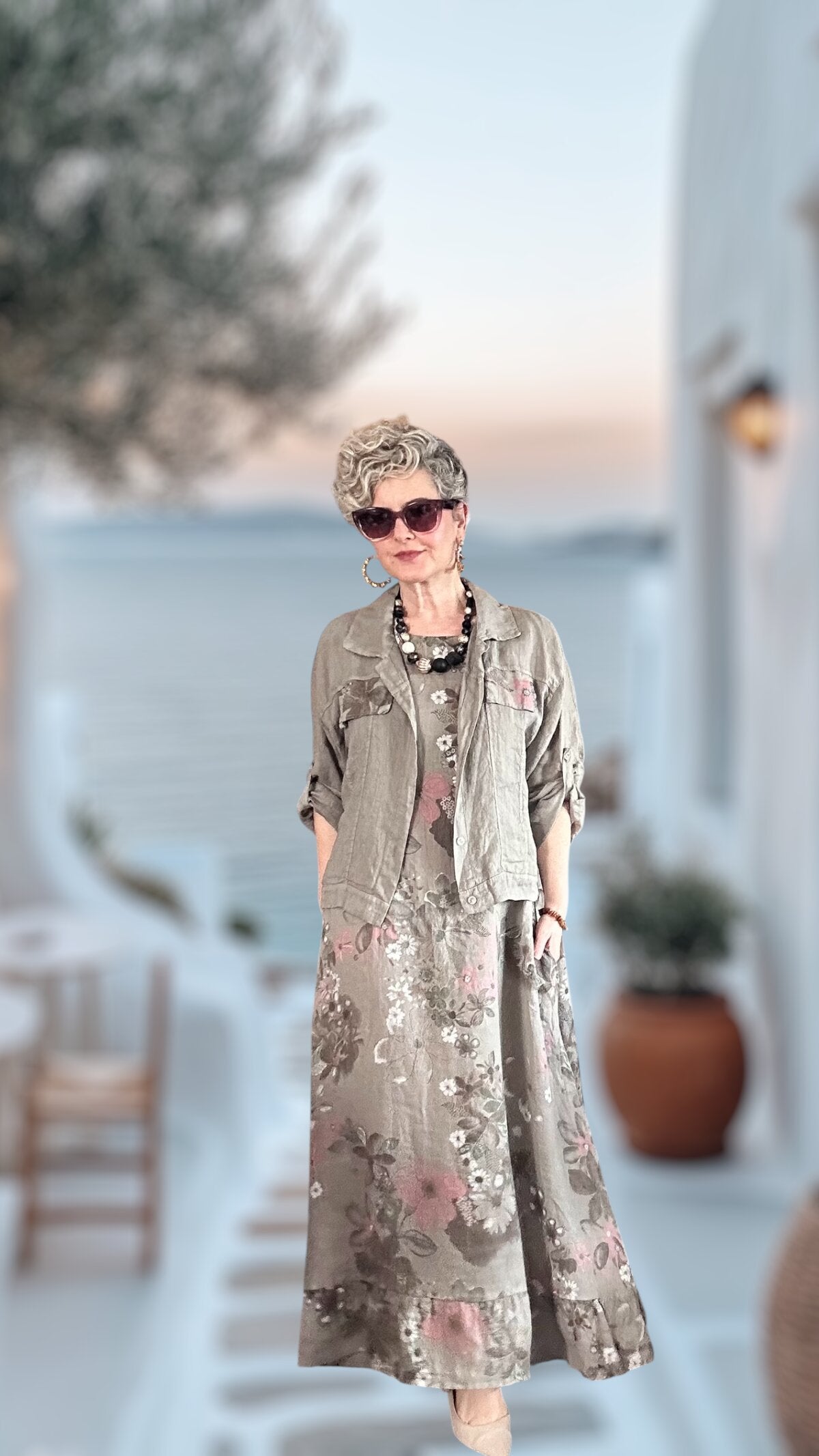 Esse İthal %100 Linen Ceket & Kolsuz Elbise Takımı Fango