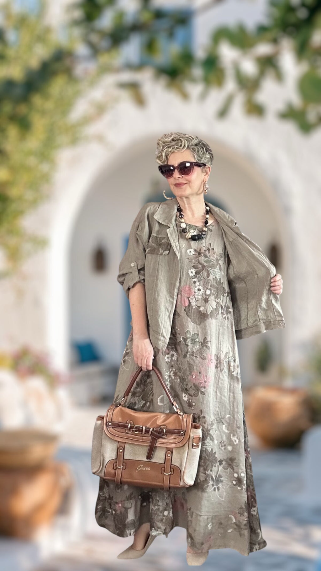 Esse İthal %100 Linen Ceket & Kolsuz Elbise Takımı Fango
