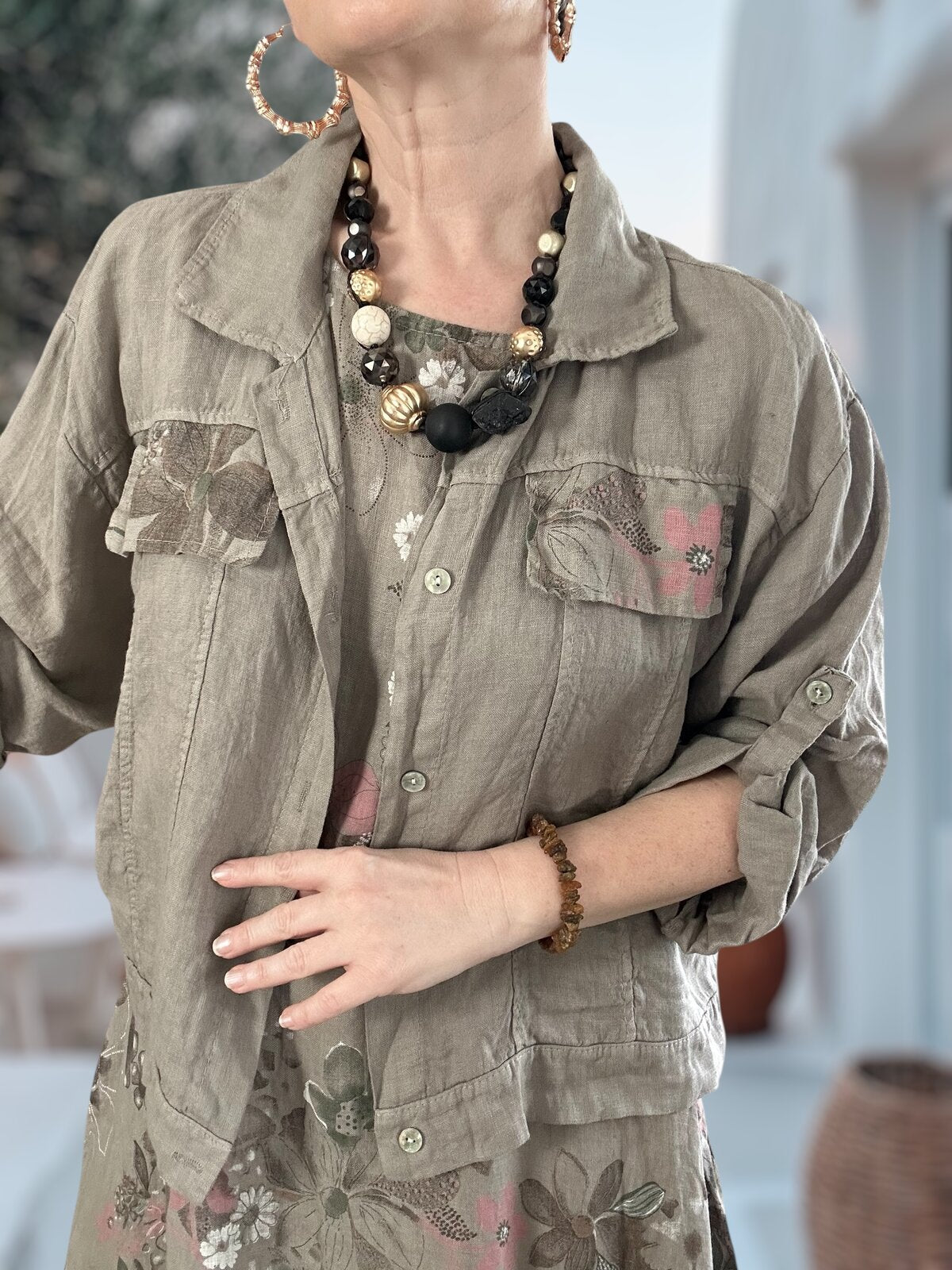 Esse İthal %100 Linen Ceket & Kolsuz Elbise Takımı Fango