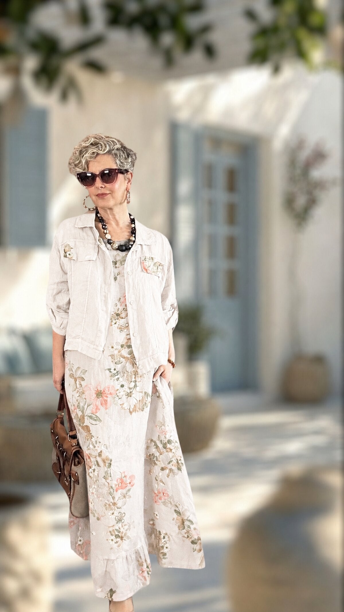 Esse İthal %100 Linen Ceket & Kolsuz Elbise Takımı Kırık Beyaz