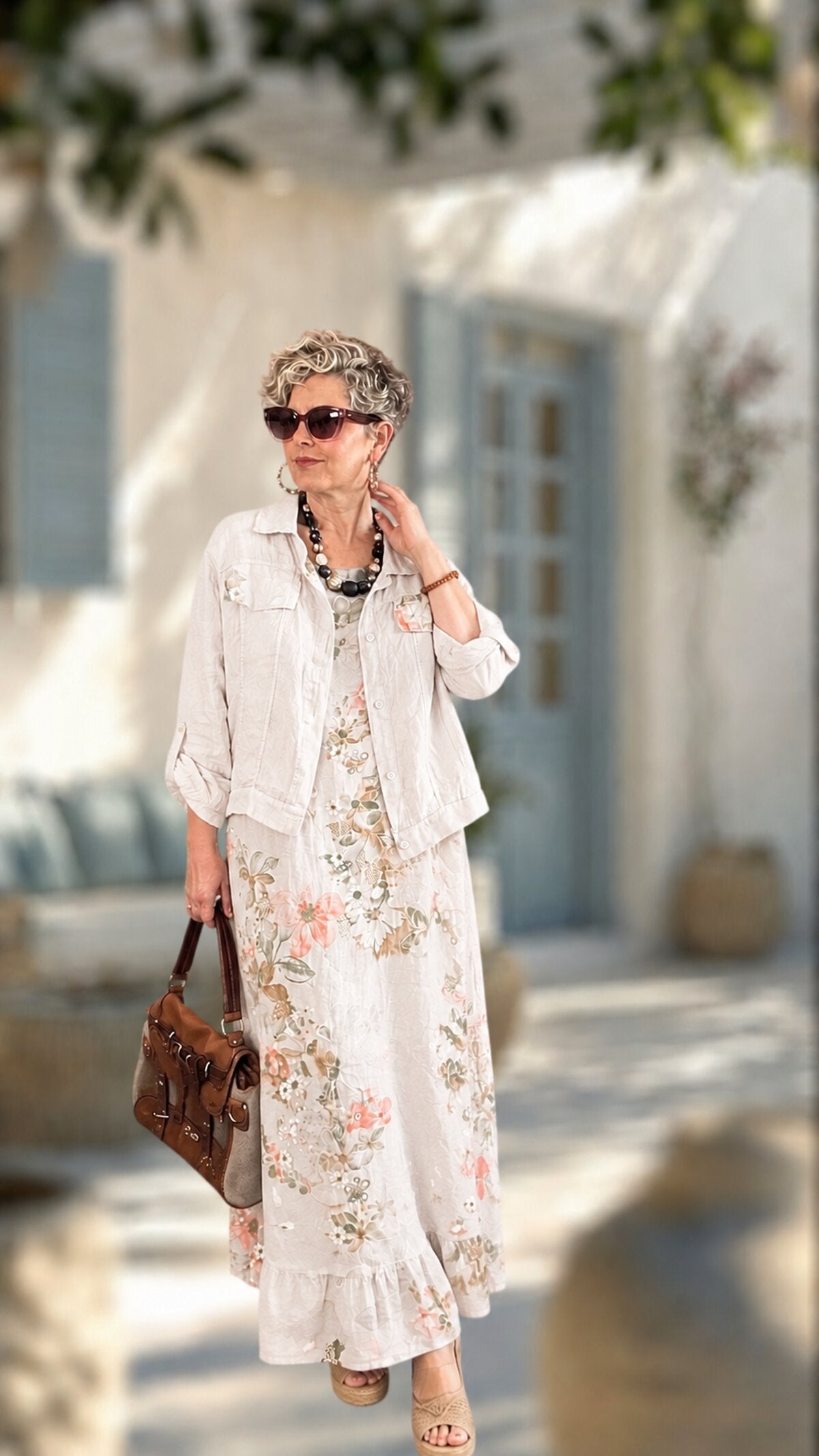 Esse İthal %100 Linen Ceket & Kolsuz Elbise Takımı Kırık Beyaz