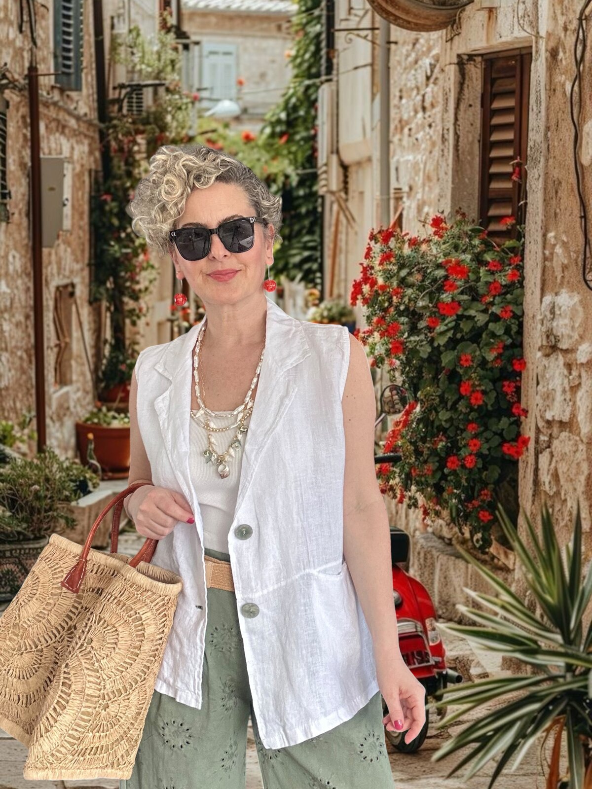 Estee %100 Linen Asimetrik Kesim Blazer Yelek Beyaz
