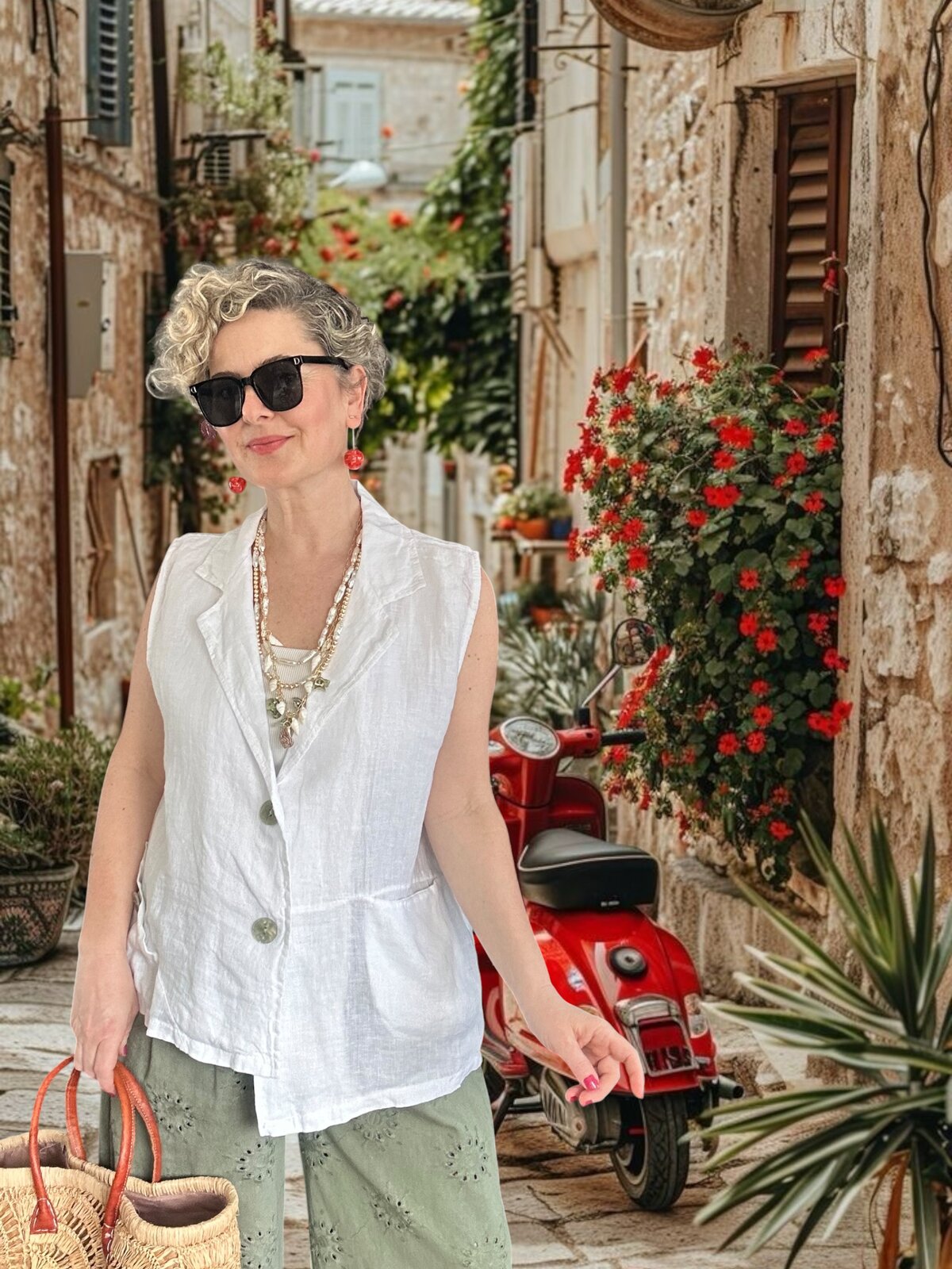 Estee %100 Linen Asimetrik Kesim Blazer Yelek Beyaz
