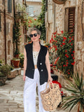 Estee %100 Linen Asimetrik Kesim Blazer Yelek Siyah