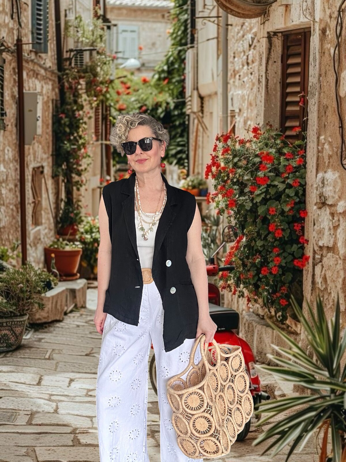 Estee %100 Linen Asimetrik Kesim Blazer Yelek Siyah