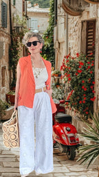 Estee %100 Linen Asimetrik Kesim Blazer Yelek Somon