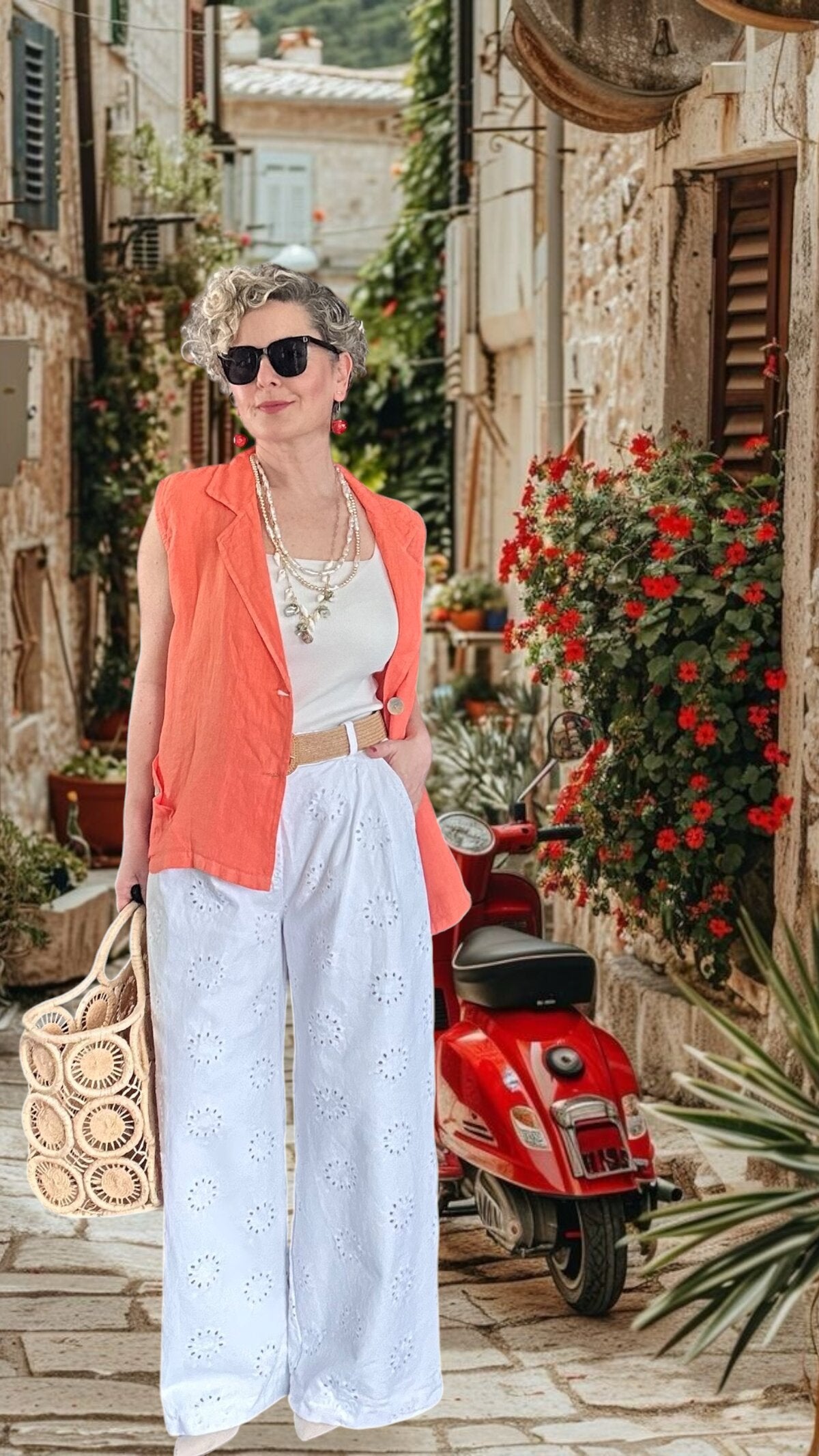 Estee %100 Linen Asimetrik Kesim Blazer Yelek Somon