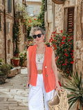 Estee %100 Linen Asimetrik Kesim Blazer Yelek Somon