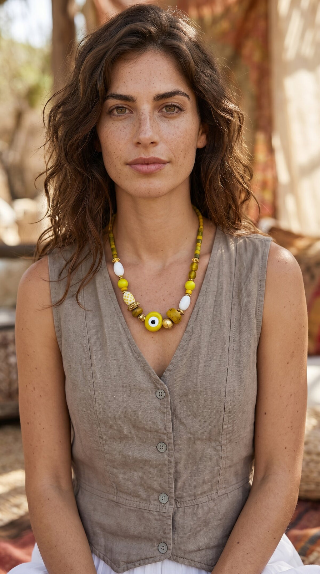 Eterna Pirinç Cam Etnik Kolye