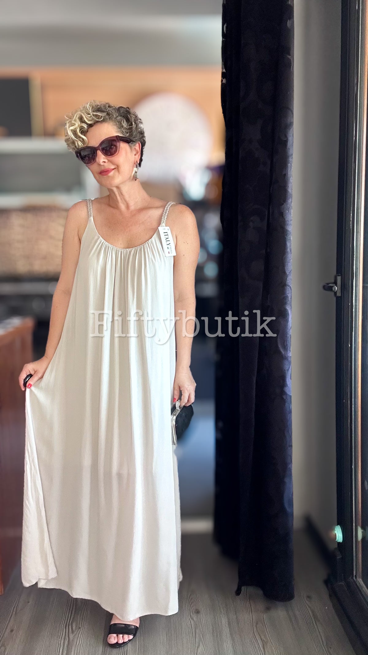 Fierro İtalyan Askılı Salaş Detay Elbise Beige