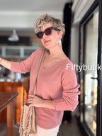 Fikka İtalyan V Yaka Oval Triko Pudra görsel 4