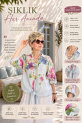 Flora İtalyan Floral Desenli Bağlamalı Linen Gömlek Bebe Mavi