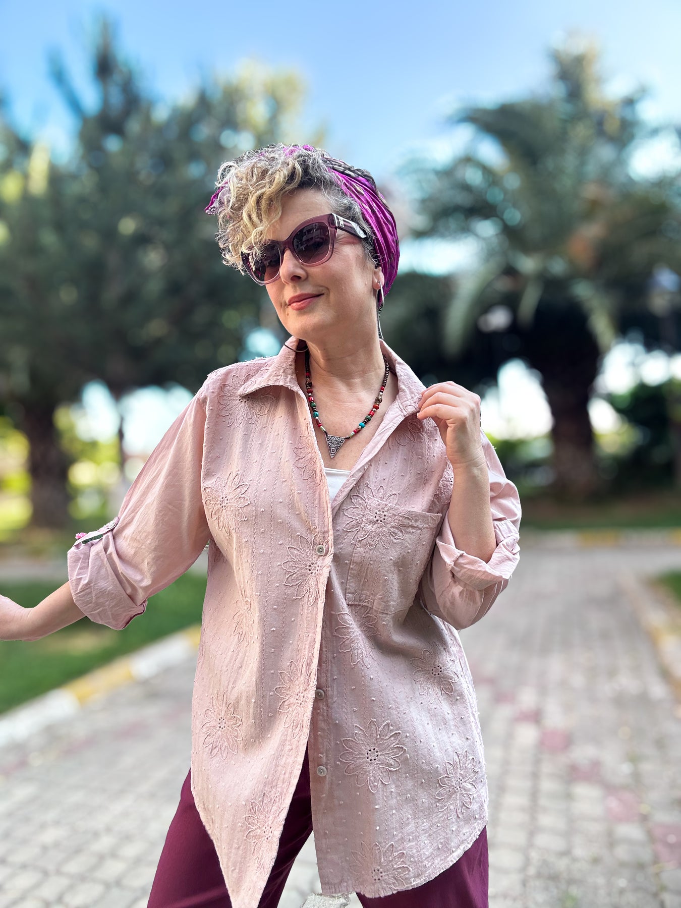 Gesso İtalyan Çiçek Fisto Detay Gömlek Pudra