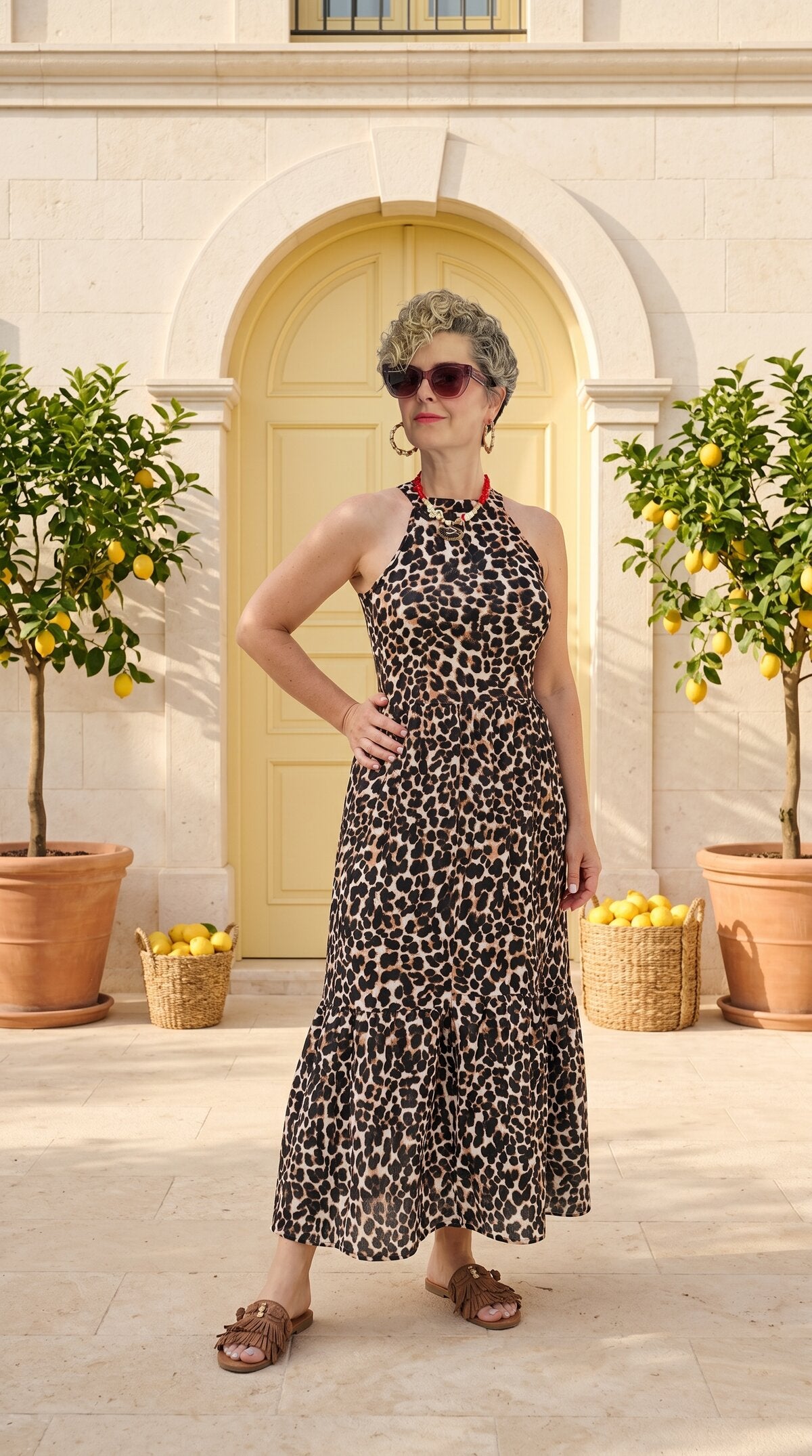 Hera Halter Leopar  Desenli Elbise