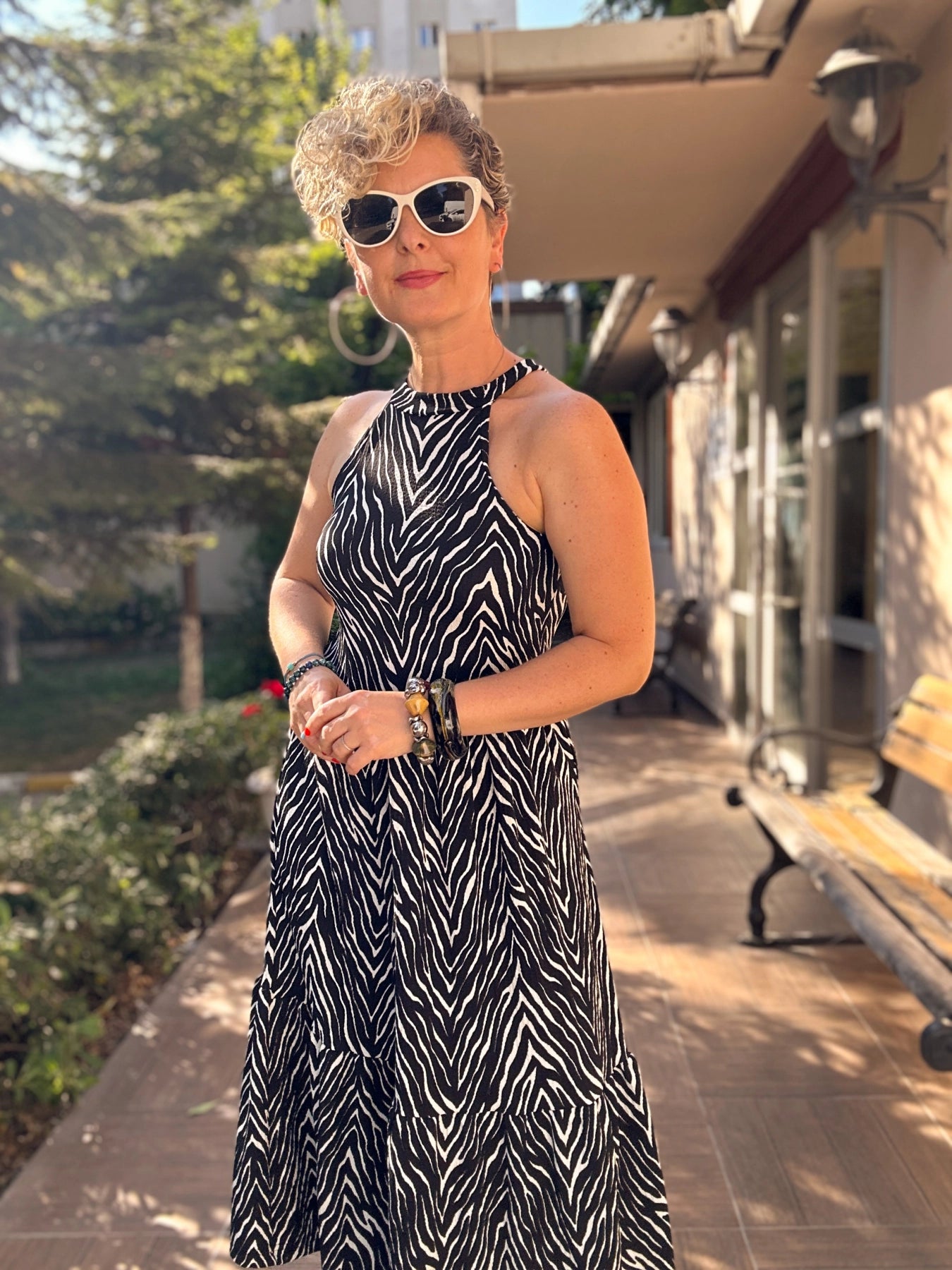 Hera Halter Zebra Desenli Elbise