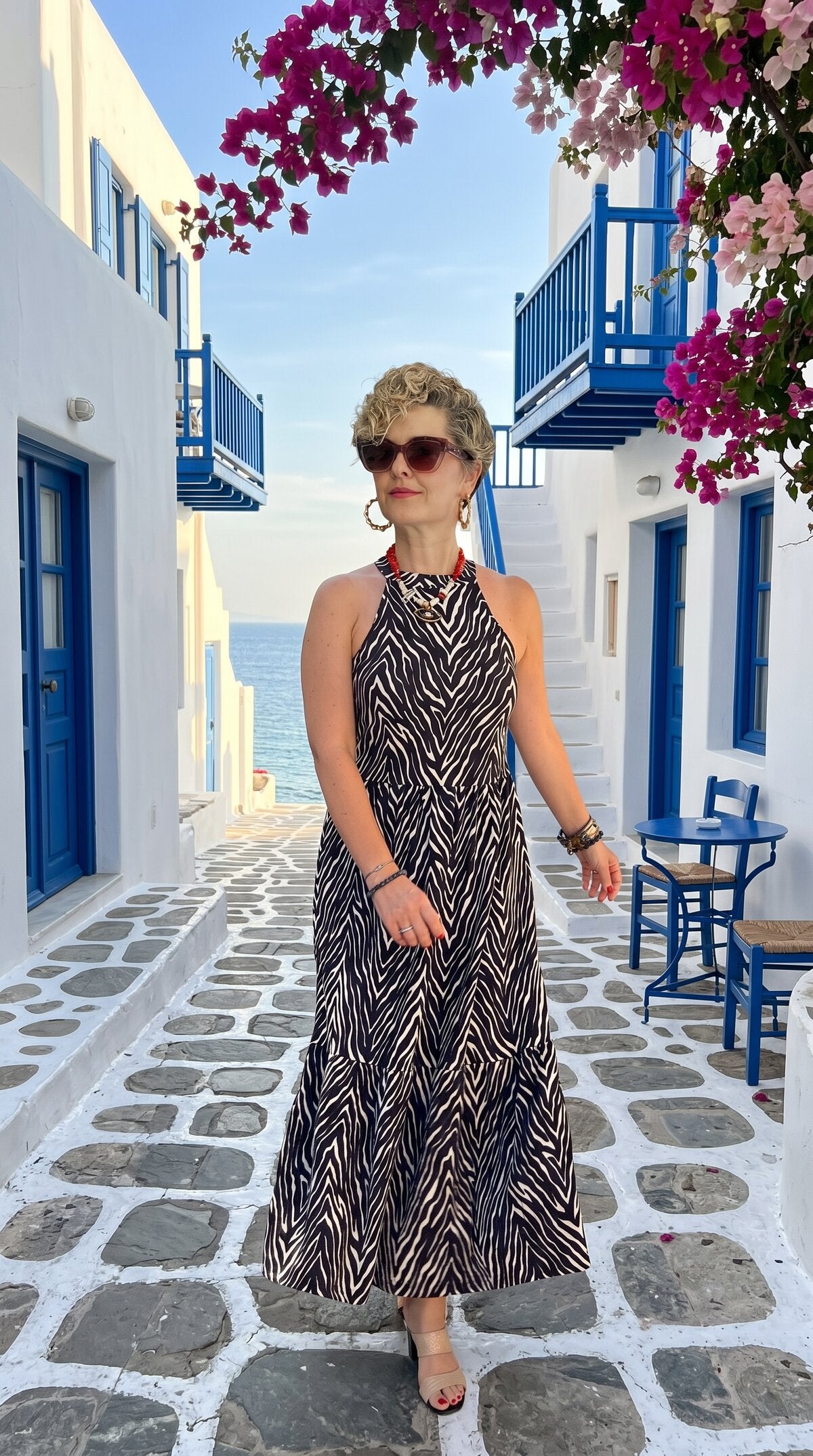 Hera Halter Zebra Desenli Elbise
