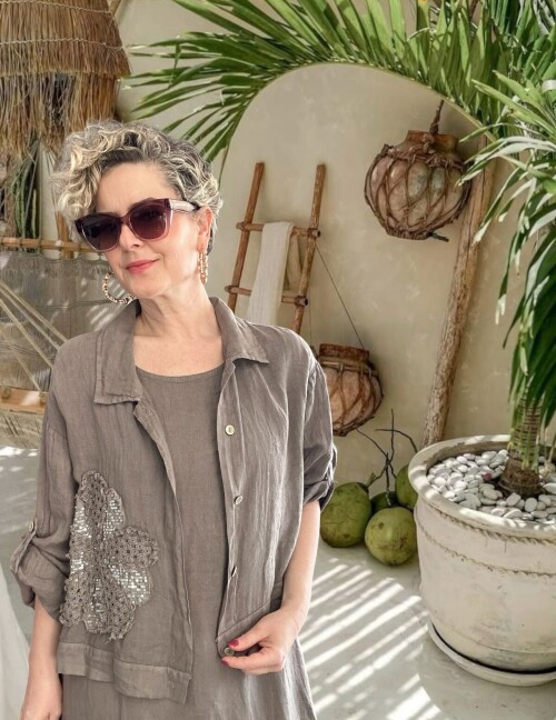 Kubba İthal %100 Linen Ceket & Kolsuz Elbise Takımı Papatya Fango