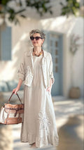Kubba İthal %100 Linen Ceket & Kolsuz Elbise Takımı Papatya Beige