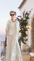 Kubba İthal %100 Linen Ceket & Kolsuz Elbise Takımı Papatya Beige