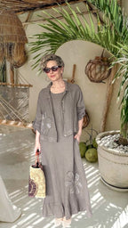 Kubba İthal %100 Linen Ceket & Kolsuz Elbise Takımı Papatya Fango