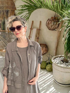 Kubba İthal %100 Linen Ceket & Kolsuz Elbise Takımı Papatya Fango