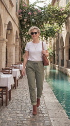 Lecce İtalyan Sihirli İnce Taş Şerit Detay Pantalon Haki
