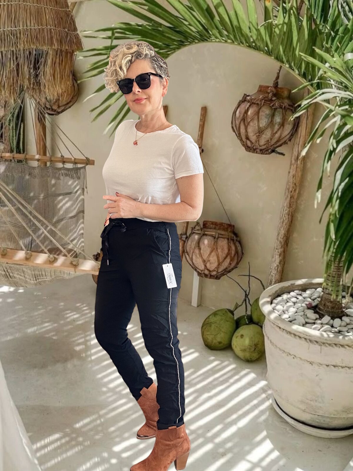 Lecce İtalyan Sihirli İnce Taş Şerit Detay Pantalon Siyah