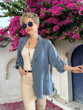 Lesso İtalyan Blazer Keten Ceket Jeans Mavi