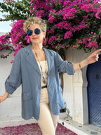 Lesso İtalyan Blazer Keten Ceket Jeans Mavi